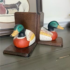 SOLD Vintage Duck Bookends - Brown, Green, Red